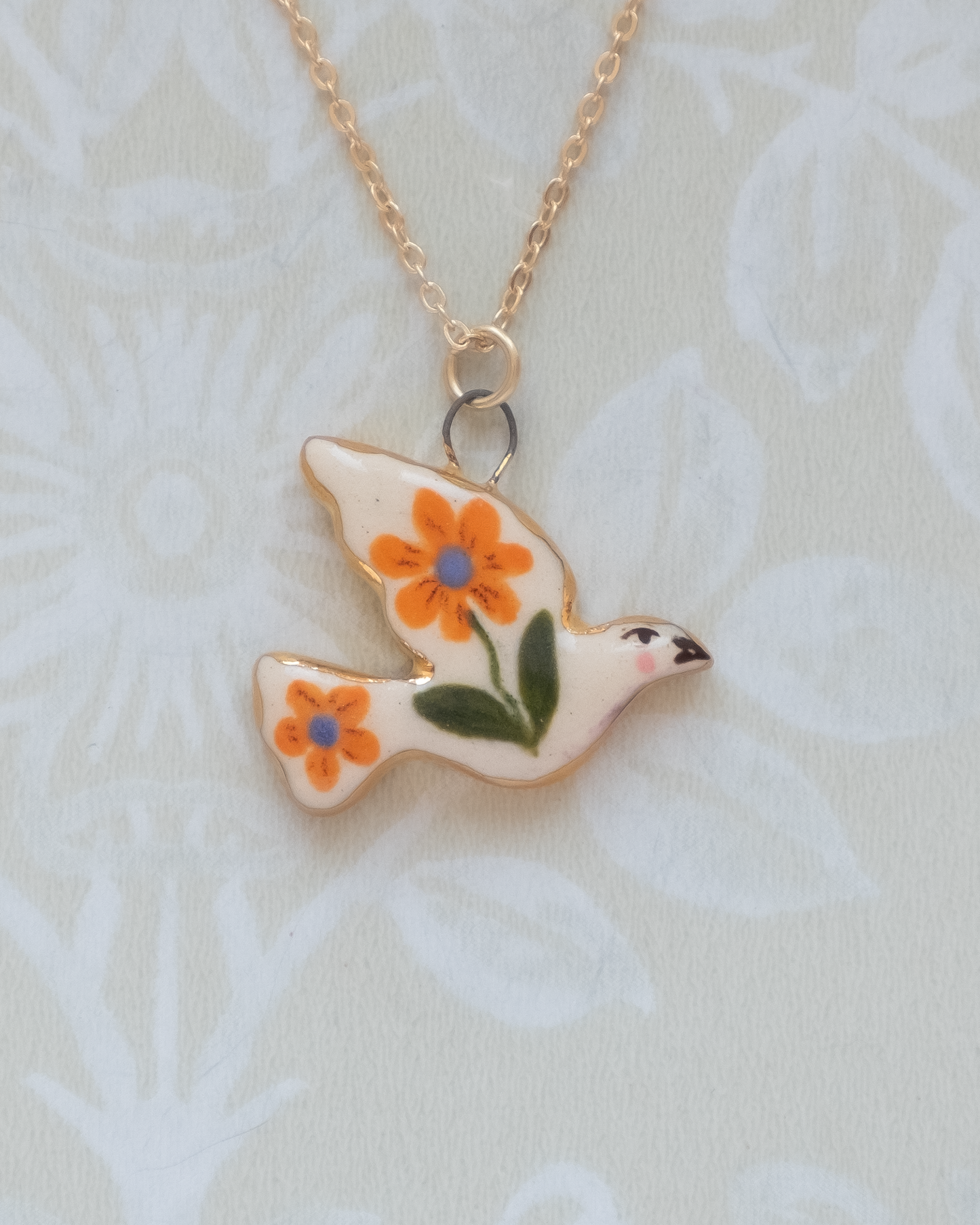 Orange Flower Bird Charm