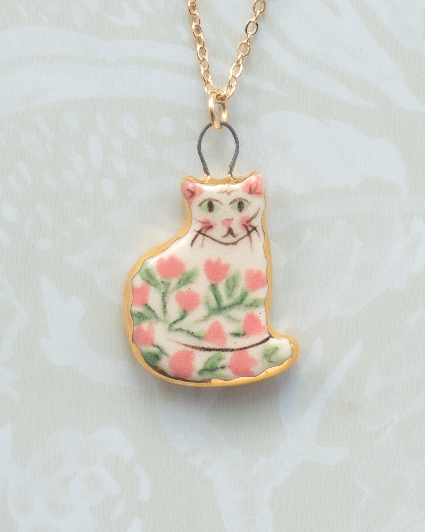 Pink Floral Cat Charm