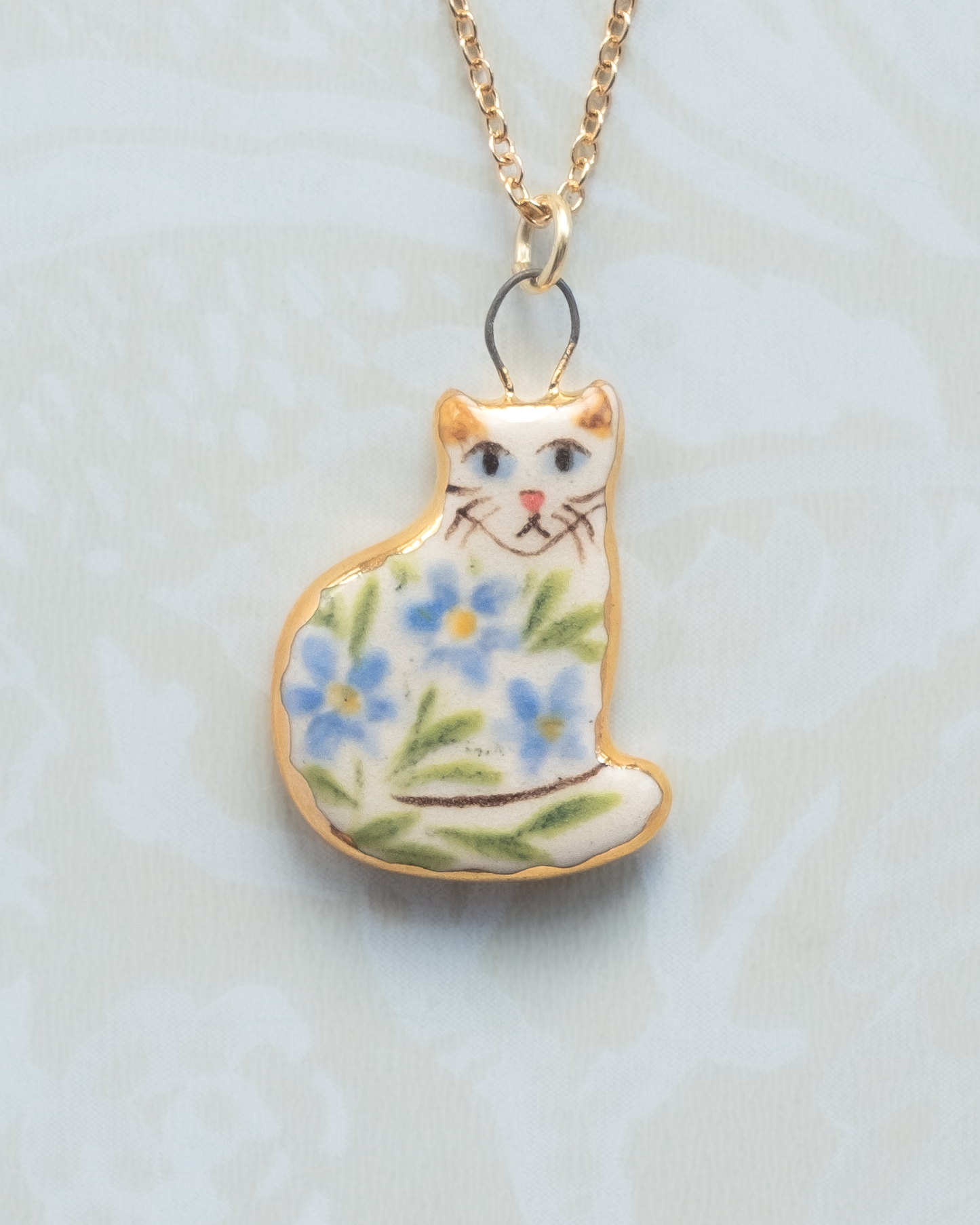 Blue Floral Cat Charm
