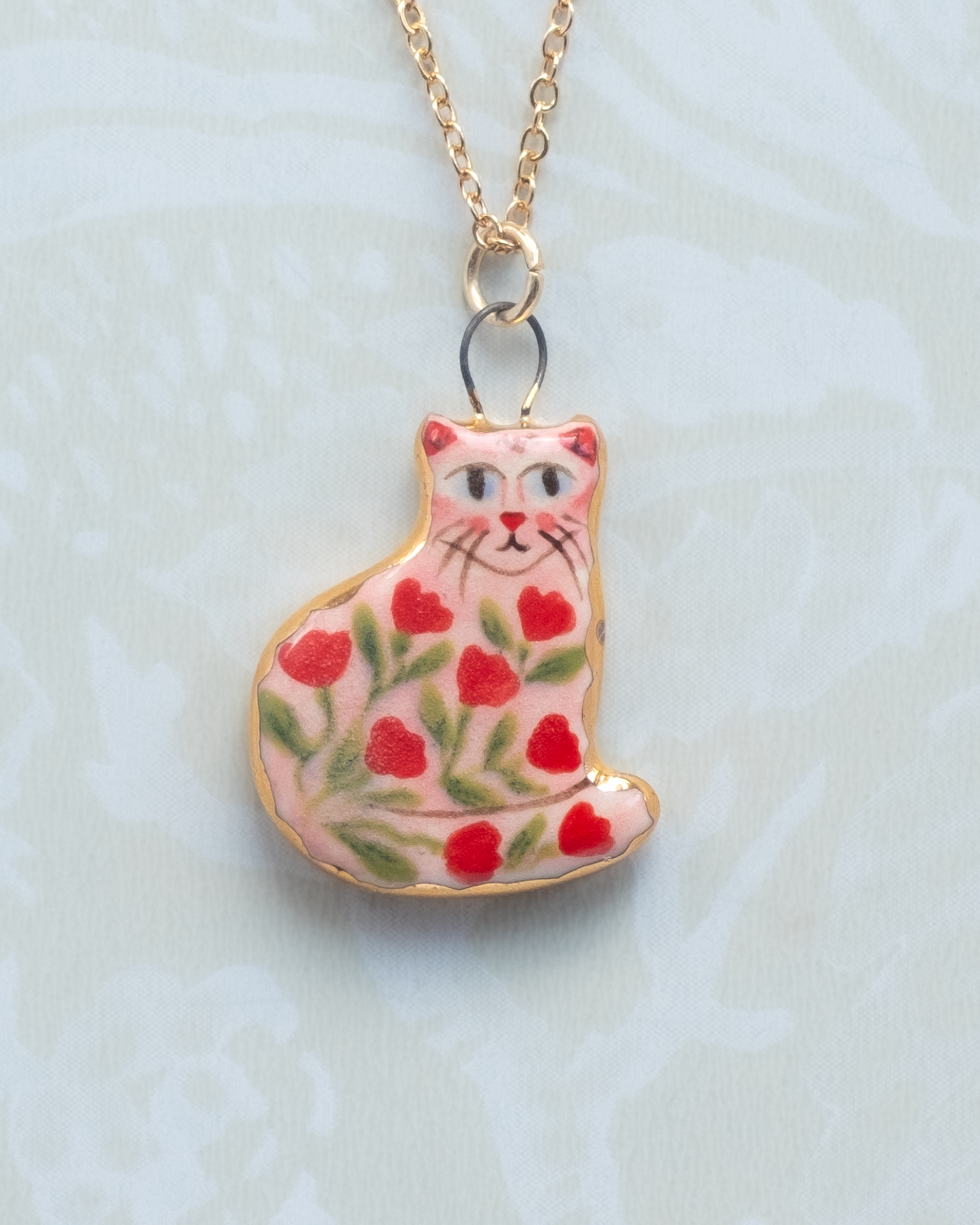 Pink Floral Cat Charm