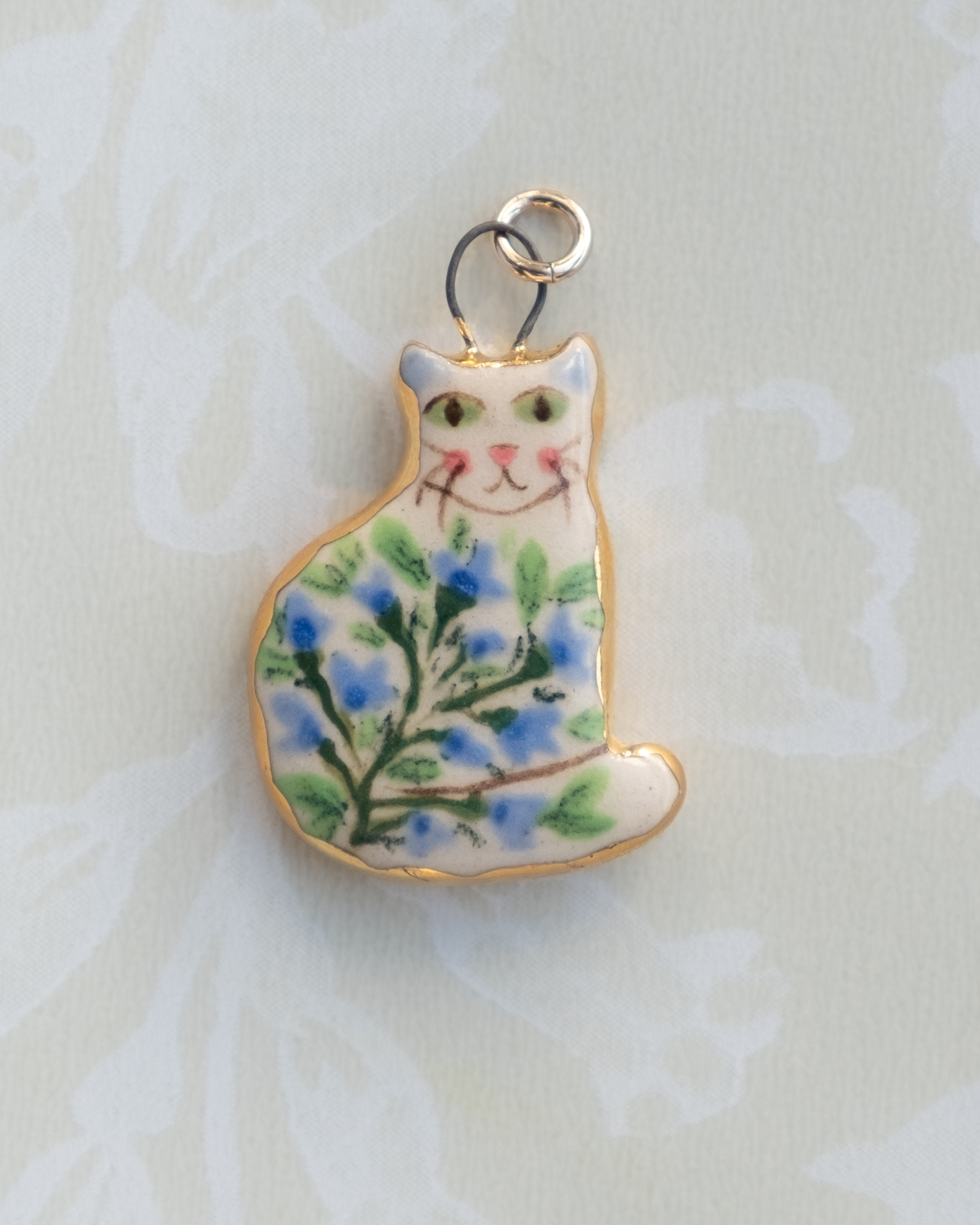 Blue Floral Cat Charm