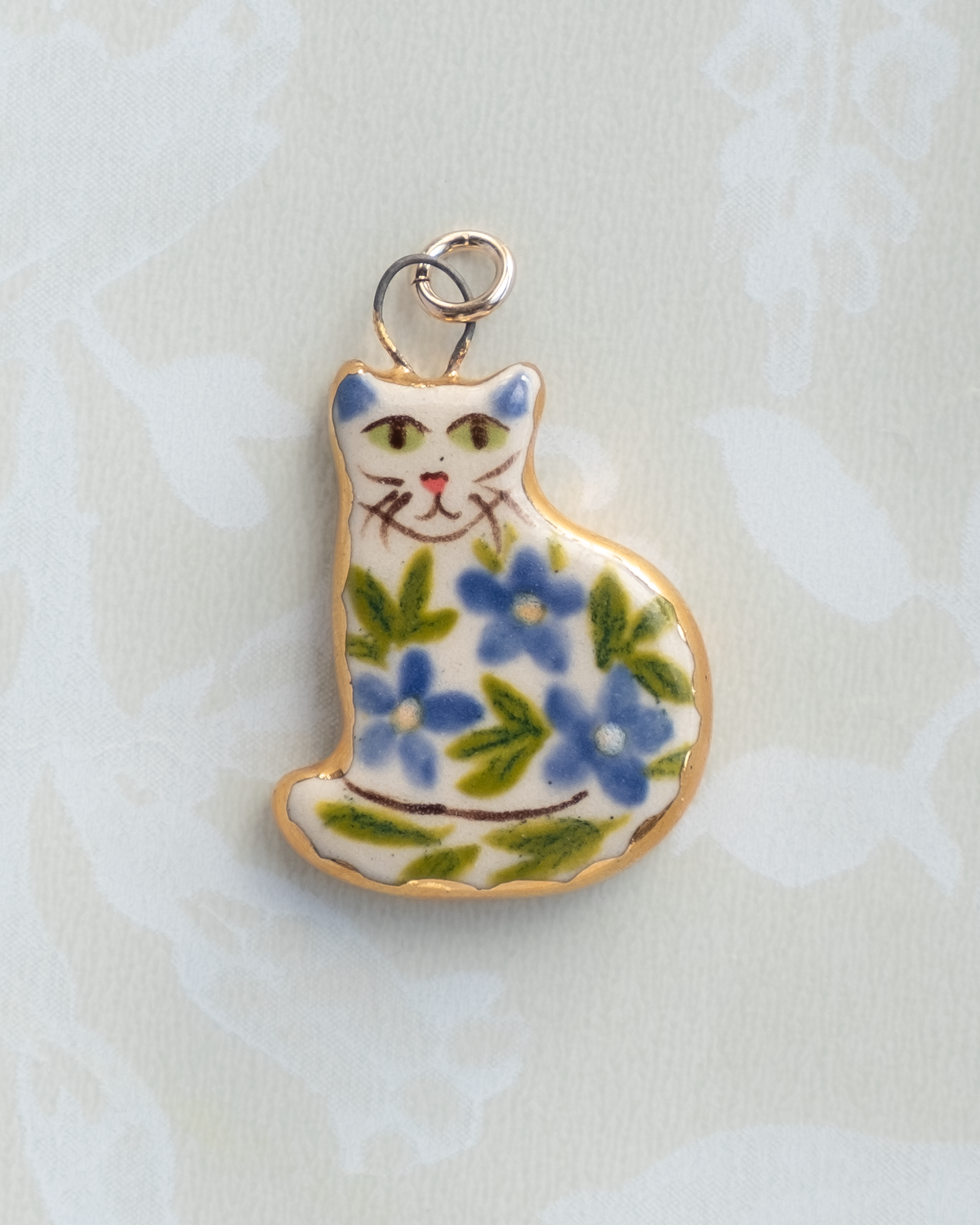 Blue Floral Cat Charm