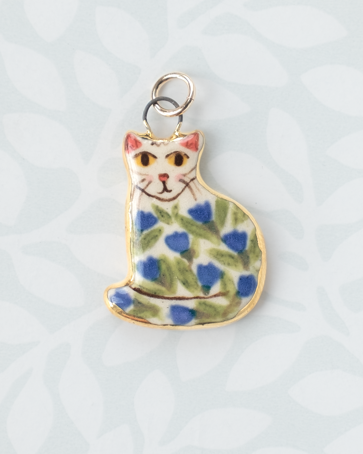 Blue Floral Cat Charm