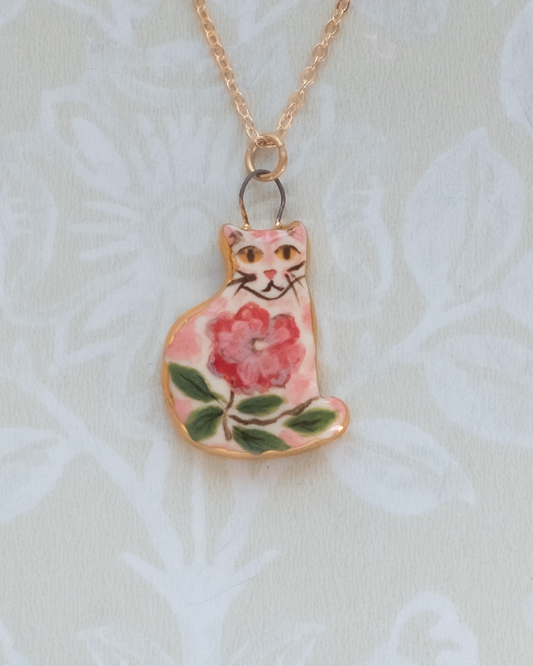 Pink Floral Cat Charm