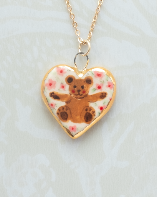 Teddy Bear Heart Charm