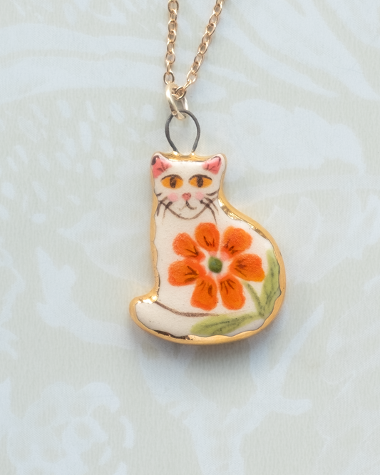 Orange Flower Cat Charm