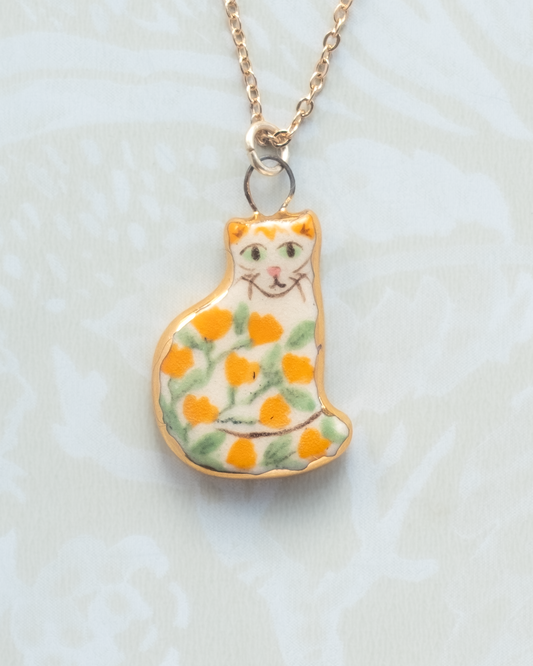 Orange Floral Cat Charm