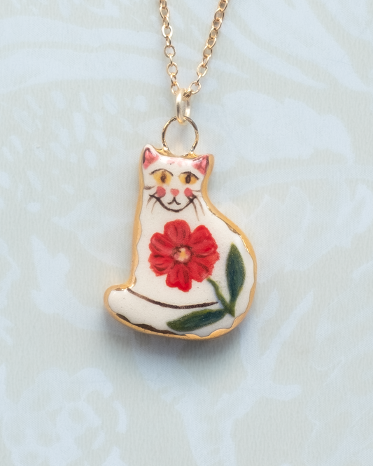 Red Flower Cat Charm