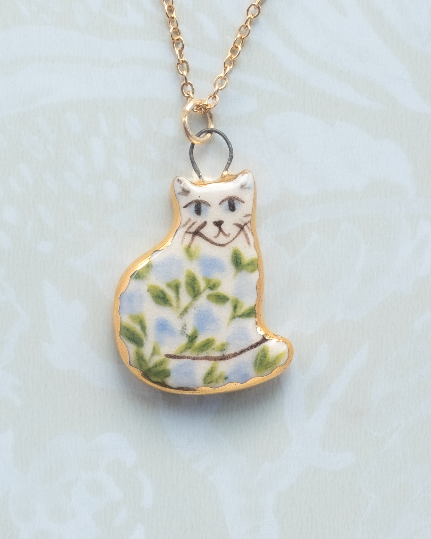 Blue Floral Cat Charm
