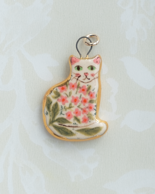 Pink Floral Cat Charm