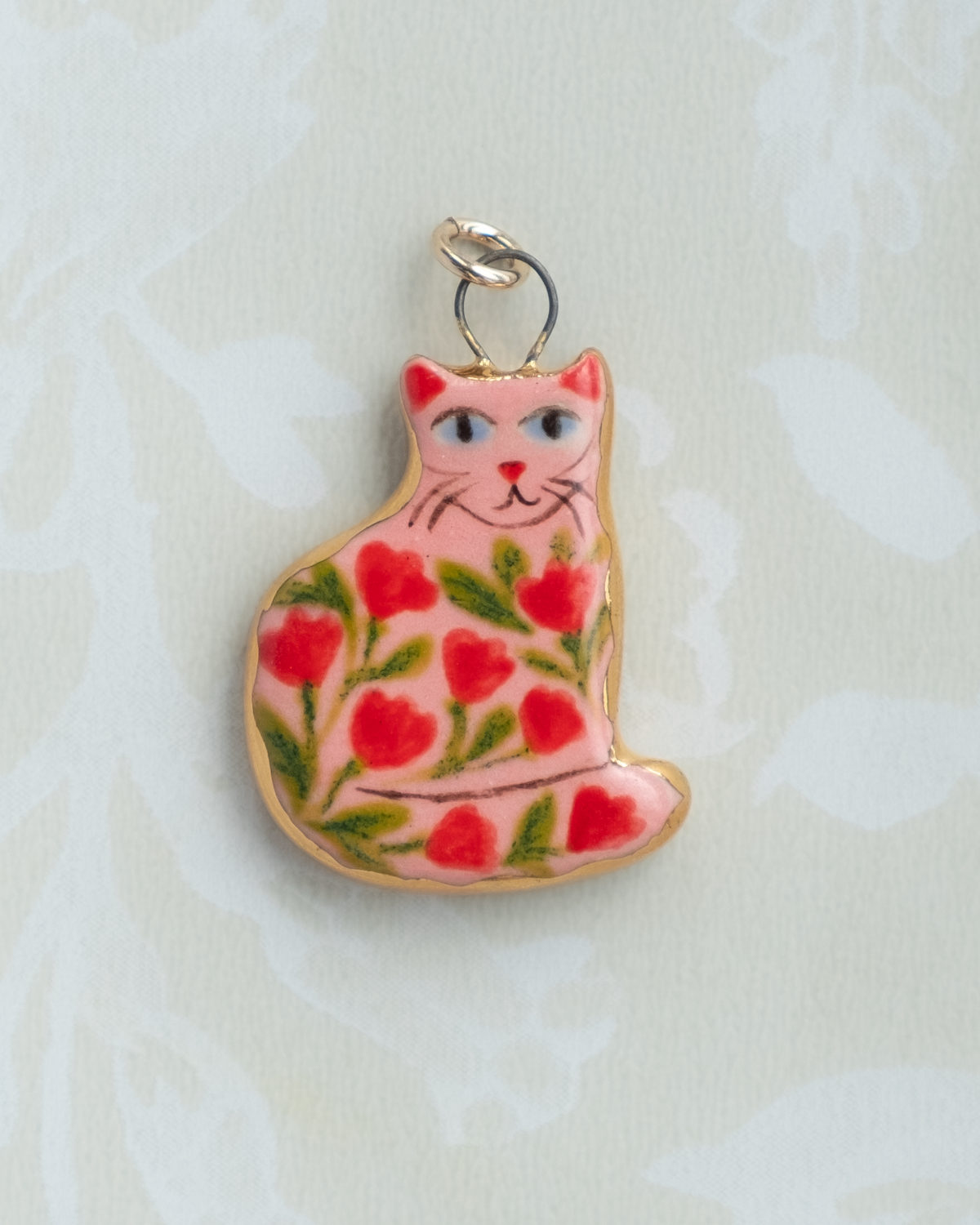 Pink Floral Cat Charm