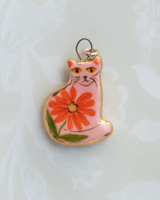 Pink Flower Cat Charm
