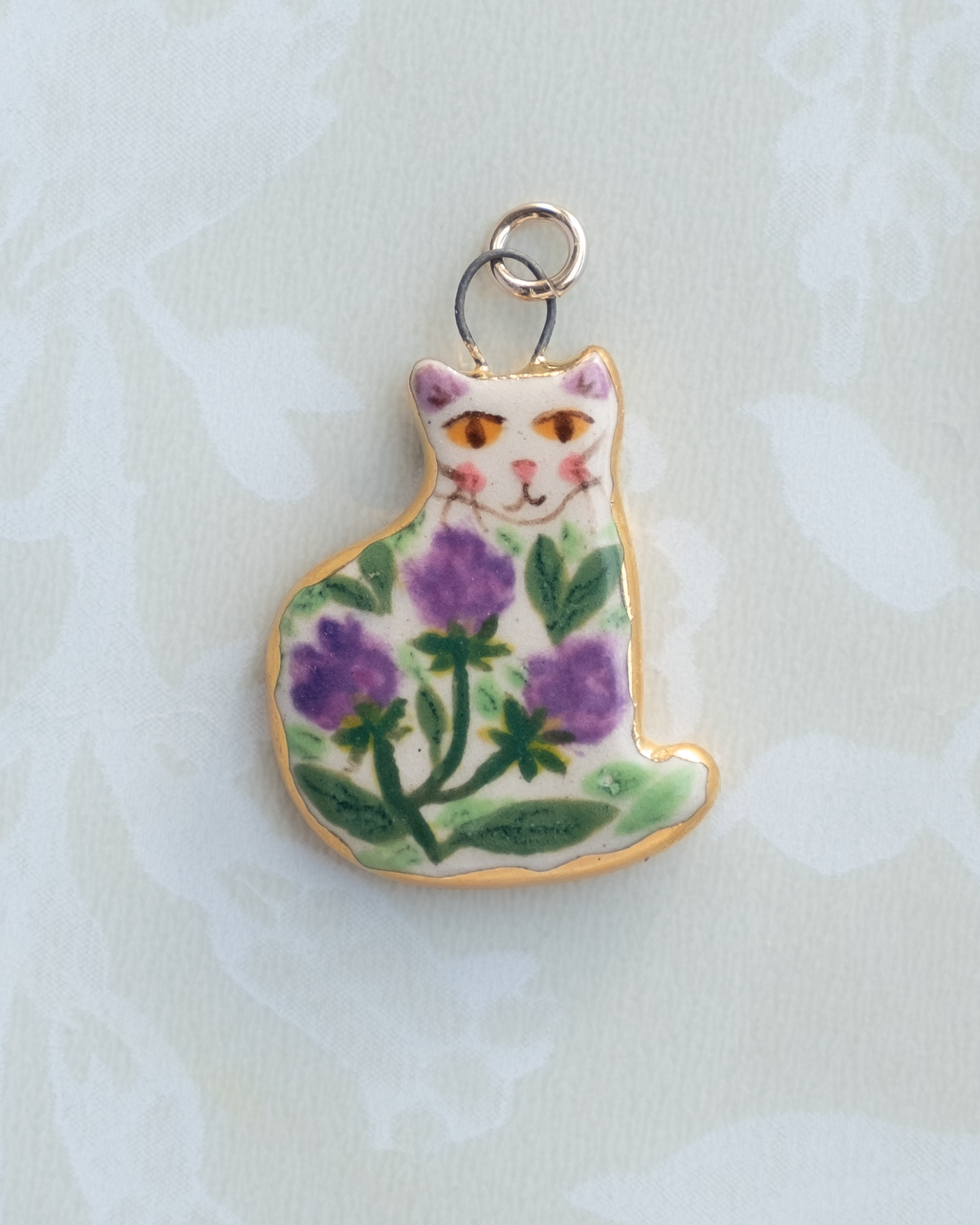 Purple Floral Cat Charm