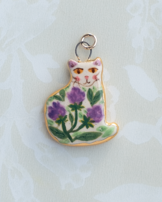 Purple Floral Cat Charm