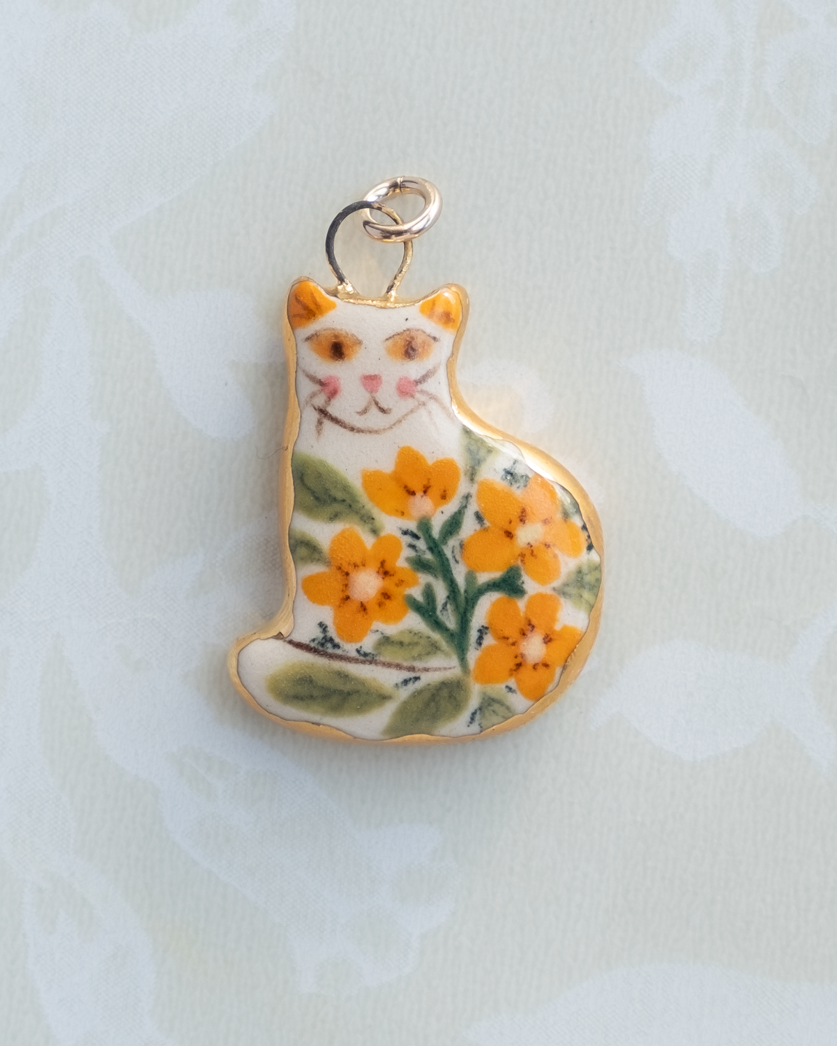 Orange Floral Cat Charm