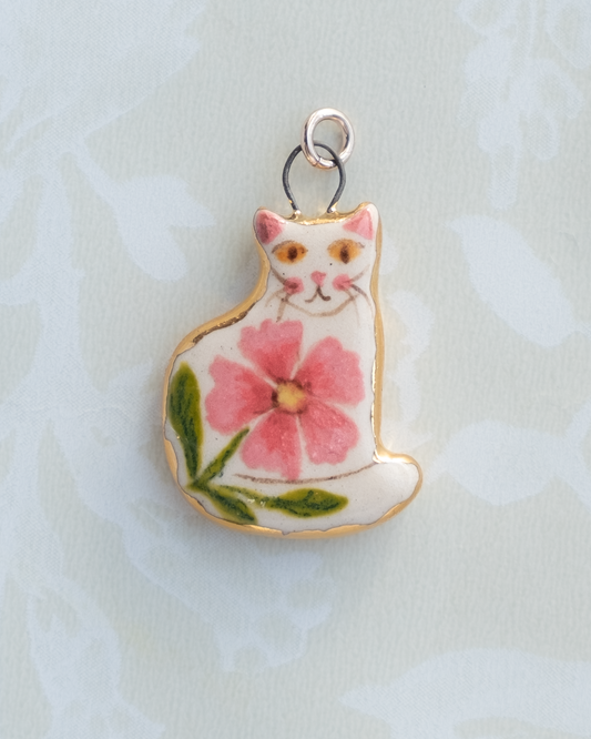 Pink Flower Cat Charm