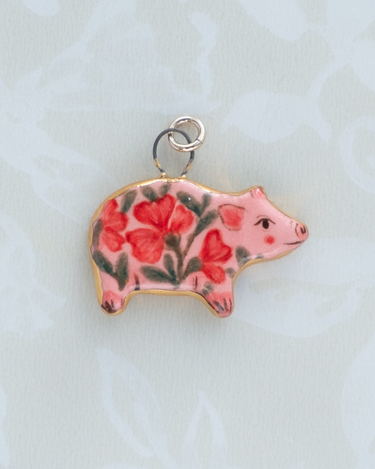 Floral Pig Charm